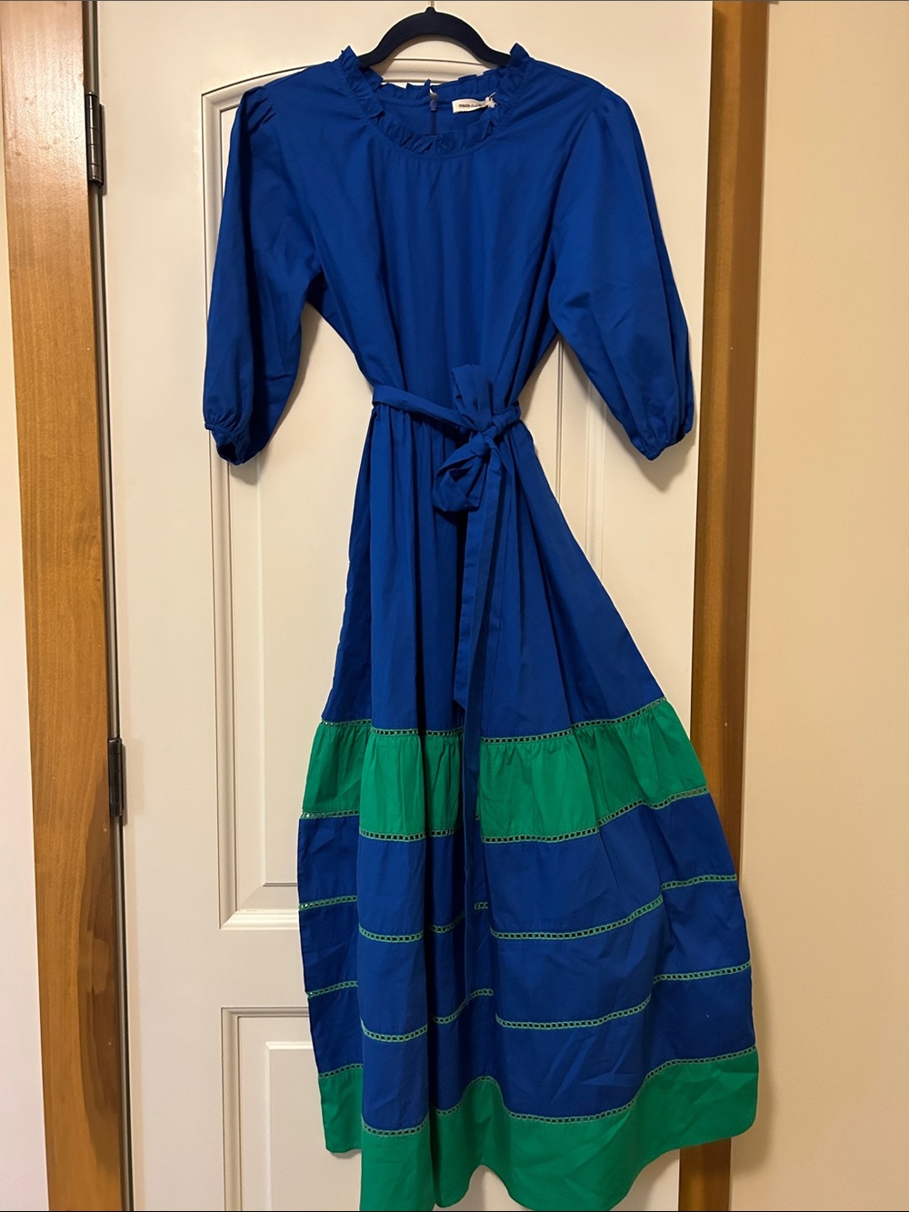 Maude Vivant Miley Royal Blue & Green Maxi Dress with Waist Tie